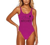 Traje de baño de una pieza casual con estampado de letras para tus salidas de playa y piscina la temporada de verano, rosa fuerte, S