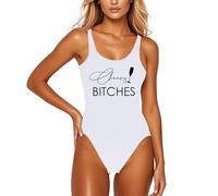 Traje de baño de una pieza casual con estampado de letras para tus salidas de playa y piscina la temporada de verano, blanco, XL