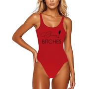 Traje de baño de una pieza casual con estampado de letras para tus salidas de playa y piscina la temporada de verano, rojo, L