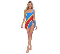 Traje de baño de una pieza con cuello cuadrado para mujer, con control de abdomen, para verano, playa, natación, Bandera Nacional de la República Democrática del, M