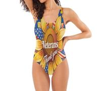 Traje de baño de una pieza con cuello en U, diseño de espalda en U, corte triangular, pierna de secado rápido, esencial para día festivo, Thank You Veterans Sunflower Us America Flag, M