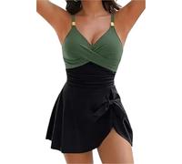 Traje de baño de una Pieza for Mujer, con Control de Abdomen, Sexy, Ajustado y cómodo, Fruncido y Cruzado, Ropa de Playa elástica Vestido de Baño(Darkgreen and Black,XXL)