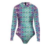 Traje de Baño de Una Pieza Mujer Sexy Body Manga Larga para Nadar Fiesta Club Sexy Mono con Cremallera Disfraz Sirena Bañador Natacion Protección Solar Monokini Playa