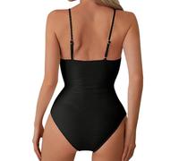 Traje de baño de una pieza mujer sexy espalda descubierta Color sólido conservador diadema con tirantes desmontables conjunto de baño spa piscina verano, Le Noir, M