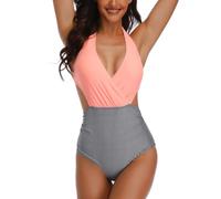 Traje de baño de una pieza para mujer, bikini con diadema impresa vendaje para natación, playa, conjunto de vestimenta elegante, rosa, L