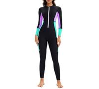 Traje de baño de una pieza para mujer, con bloque de color, cuerpo completo, manga larga, UPF 50+, cremallera frontal, traje de baño de secado rápido con brasier integrado, talla S