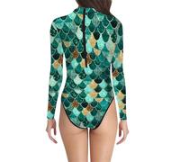 Traje de baño de una Pieza para Mujer con Estampado de Escamas de pez, diseño de Escamas de pez, diseño de Sirena y Cremallera en la Espalda, Ideal para Surfear, bucear. Uso Diario