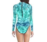 Traje de baño de una Pieza para Mujer con Estampado de Escamas de pez, diseño de Escamas de pez, diseño de Sirena y Cremallera en la Espalda, Ideal para Surfear, bucear. Uso Diario