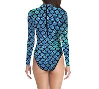 Traje de baño de una Pieza para Mujer con Estampado de Escamas de pez, diseño de Escamas de pez, diseño de Sirena y Cremallera en la Espalda, Ideal para Surfear, bucear. Uso Diario