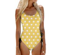 Traje De Baño De Una Pieza para Mujer Estampado Lunares Sin Mangas - Bañadores Mujer Elástico Casual, Bañadores Una Pieza Sexy Elegante Swimsuit Women Vacaciones Amarillo M