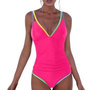 Traje de Baño de Una Pieza para Mujer Traje de Baño Deportivo de Neón con Control de Barriga Modesto