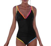 Traje de Baño de Una Pieza para Mujer Traje de Baño Deportivo de Neón con Control de Barriga Modesto