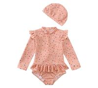 Traje de baño de una Pieza para niñas pequeñas con Estampado Floral de Manga Larga Bikini Tankini con Sombrero a Juego Ideal para días de Playa en Familia