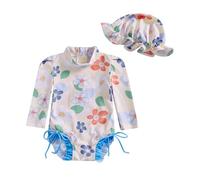 Traje de baño de una pieza para niño, bebé, niña, diseño de fresa, combinación antirrayos UV de manga larga, trajes de verano con volante, Azul Floral, 0-3 Meses