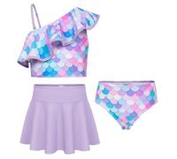 Traje de baño de una Pieza para niños Traje de baño de una Pieza + Braguita + Falda Sirena Morada 12 años