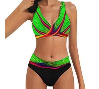 Traje De Baño De Upieza con Cuello En V Profundo para Mujer Bikini Mujer Braga Alta Cintura Alta Braguitas Bikini Estilo Boho para La Playa Bloque Color Retorcidos Juntos Traje Baño 2 Pieza