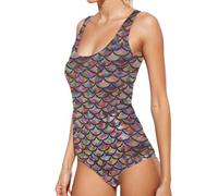 Traje de baño de Verano con Estampado de Escamas, Cuello en V, Corte, Monokini#A
