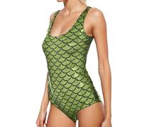 Traje de baño de Verano con Estampado de Escamas, Cuello en V, Corte, Monokini#A