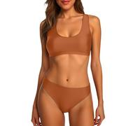 Traje de baño Deportivo de Dos Piezas con Cuello y Parte Superior Corta para Mujer, Traje de baño de Cintura Alta con Braguita.