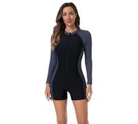 Traje de baño deportivo una pieza for mujer, mangas cortas, almohadillas for el pecho, cremallera en la pierna, traje modesto con protección contra sarpullido para surfear en el océano(Color 19,XS)