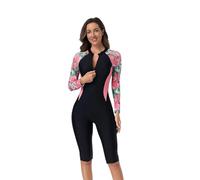 Traje de baño deportivo una pieza for mujer, mangas cortas, almohadillas for el pecho, cremallera en la pierna, traje modesto con protección contra sarpullido para surfear en el océano(Color 5,M)