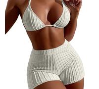 Traje de baño Dos Piezas Mujer Top triángulo Tirantes Cortos Conjunto Bikini Verano Playa Elegante cómodo Ajuste Estilo Moderno Juvenil Atractivo Funcional Duradero Secado rápido (White, S)