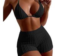 Traje de baño Dos Piezas Mujer Top triángulo Tirantes Cortos Conjunto Bikini Verano Playa Elegante cómodo Ajuste Estilo Moderno Juvenil Atractivo Funcional Duradero Secado rápido (Black, L)