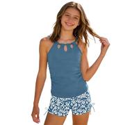 Traje de baño Dos Piezas niñas Bikini Cordones Aberturas Cintura Alta Adolescentes Tankini Verano Juvenil Conjunto Elegante Deportivo Ligero cómodo Ajustable Perfecto Regalo (Navy, 15Y)