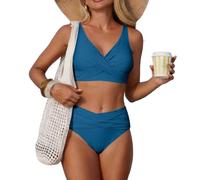 Traje De Baño Elegante De Verano con Top Volantes Y Braguita Tipo Bikini Push Up para Mujer Traje Baño Cintura Alta para Figura Curvilínea Ideal La Playa La Piscina Y Las Vacaciones