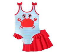 Traje de baño Infantil niña con diseño Cangrejo para Piscina Termal y natación Verano Divertido (Red, 2-3 Years)
