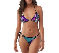 Traje de baño ligero de dos piezas con estampado de mariposas y flores moradas, ropa de playa, piscina, actividades de verano, Negro, S