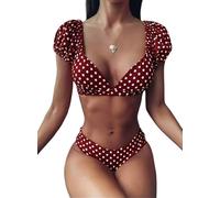 Traje de baño Manga Farol Retro de Lunares Azul, Naranja, Burgundy S,M,L