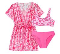 Traje de baño Manga Larga para niña con Capa Protectora Conjunto Playa Verano Piezas Estampado Floral más Chaqueta Exterior Adecuado Nadar Edades 8-13 años combina Gafas Sol (11-12 Years)