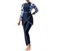 Traje de baño Modesto de Tres Piezas para Mujeres Musulmanas Burkini Traje de baño islámico Estampado de Manga Larga y Cobertura Total con hiyab