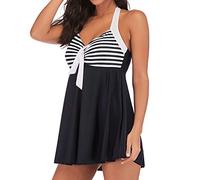 Traje de Baño Mujer 2 Piezas Bañador Embarazada Mujer de Playa Swimjupmsuit Traje Baño A Rayas Acolchado Tallas Grandes Trajes Braga Bikini Alta Reductora Vestido (Black L)