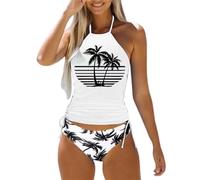 Traje de Baño Mujer 2 Piezas Bikini Secado Rapido Trajes de Baño para Mujer Top Fruncido con Cuello Two Pie CE Y Pantalones Trajes Bikinis 2026 con Bikinis Reductores (White L)