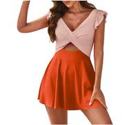 Traje De Baño Mujer Alta Bañador Pecho Grande Women Skirt Swimsuit with Breast Without Brackets and Ruffled Edges Traje De Baño Familiar Bañadores Una Pieza (Orange, XXL)