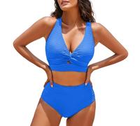 Traje de Baño Mujer Bañadores Sexy Bañador Women's Textured Bikini Sets Front Top Swimsuits High Waisted Bathing Suits Body Reductor Mujer Women Secret Bañador (Blue XXL)