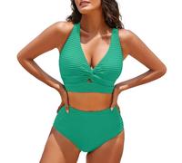 Traje de Baño Mujer Bañadores Sexy Bañador Women's Textured Bikini Sets Front Top Swimsuits High Waisted Bathing Suits Body Reductor Mujer Women Secret Bañador (Green S)