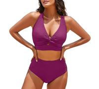 Traje de Baño Mujer Bañadores Sexy Bañador Women's Textured Bikini Sets Front Top Swimsuits High Waisted Bathing Suits Body Reductor Mujer Women Secret Bañador (Wine XL)