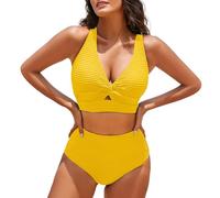 Traje de Baño Mujer Bañadores Sexy Bañador Women's Textured Bikini Sets Front Top Swimsuits High Waisted Bathing Suits Body Reductor Mujer Women Secret Bañador (Yellow XL)