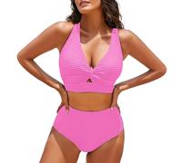 Traje de Baño Mujer Bañadores Sexy Bañador Women's Textured Bikini Sets Front Top Swimsuits High Waisted Bathing Suits Body Reductor Mujer Women Secret Bañador (Pink XXL)