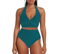 Traje de Baño Mujer Bañadores Sexy Bañador Women's Textured Bikini Sets Front Top Swimsuits High Waisted Bathing Suits Body Reductor Mujer Women Secret Bañador (Mint Green S)
