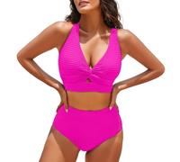 Traje de Baño Mujer Bañadores Sexy Bañador Women's Textured Bikini Sets Front Top Swimsuits High Waisted Bathing Suits Body Reductor Mujer Women Secret Bañador (Hot Pink XXL)