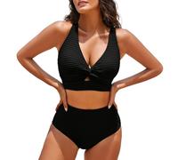 Traje de Baño Mujer Bañadores Sexy Bañador Women's Textured Bikini Sets Front Top Swimsuits High Waisted Bathing Suits Body Reductor Mujer Women Secret Bañador (Black M)