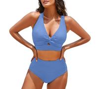 Traje de Baño Mujer Bañadores Sexy Bañador Women's Textured Bikini Sets Front Top Swimsuits High Waisted Bathing Suits Body Reductor Mujer Women Secret Bañador (Navy L)