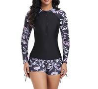 Traje De Baño Mujer Bikini Manga Larga Bañadores Negro Bañador Secado Rapido con Short Trajes 2 Piezas Natacion Surf Ropa Proteccion Solar Neopreno Corto Piscina Camiseta Protector Protección 3XL