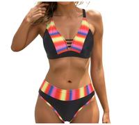 Traje De Baño Mujer Bikini Mujer Braga Alta Push Up Bañadores Reductores Barriga Bikinis Cintura Alta Cuello En V Laterales del Bikinis Set Estampado Ropa De Playa Traje Baño