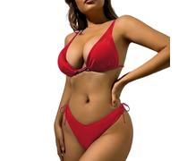 Traje de baño mujer dos piezas deportivo push up bikini conjunto sexy Backless cintura alta trajes de playa ajustable elegante V cuello Swimsuit piscina triangular bikini Swimwear, rojo, L