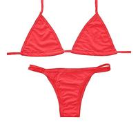 Traje de baño mujer dos piezas piscina brasileña Bikini Backless Mar Cintura Baja Trajes de Playa Elegante V Cuello Swimwear Curvy Triángulo Bikini Set Swimsuit, rojo, XL
